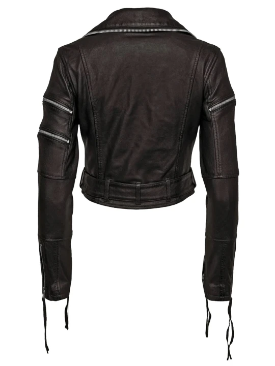 Multi Zip Leather Biker Jacket Black