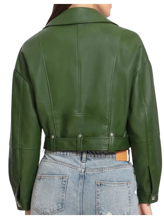 Oversized Cropped Leather Jacket Green