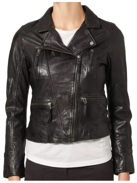 Short Black Leather Biker Jacket