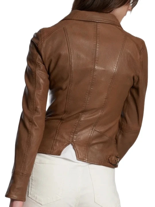 Short Brown Leather Biker Jacket