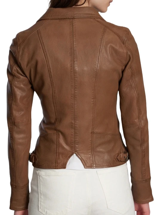Short Brown Leather Biker Jacket