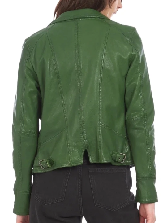 Short Green Leather Biker Jacket