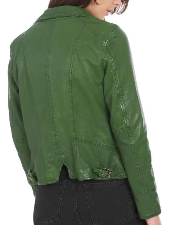Short Green Leather Biker Jacket