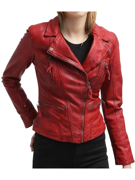 Short Red Leather Biker Jacket