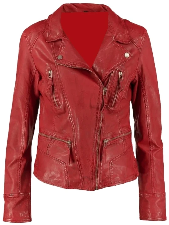 Short Red Leather Biker Jacket