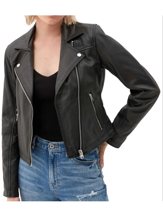 Side Zip Black Leather Moto Jacket