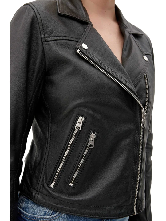 Side Zip Black Leather Moto Jacket