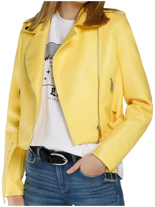 Simple Yellow Biker Leather Jacket
