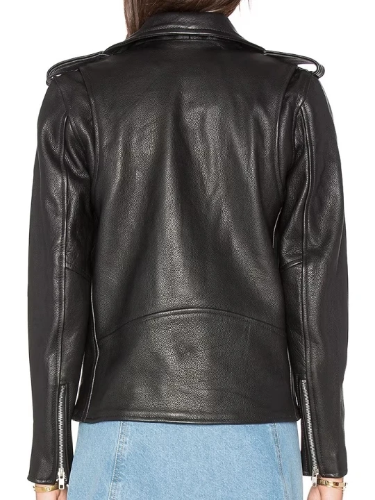Single Front Pocket Black Moto Leather Jacket