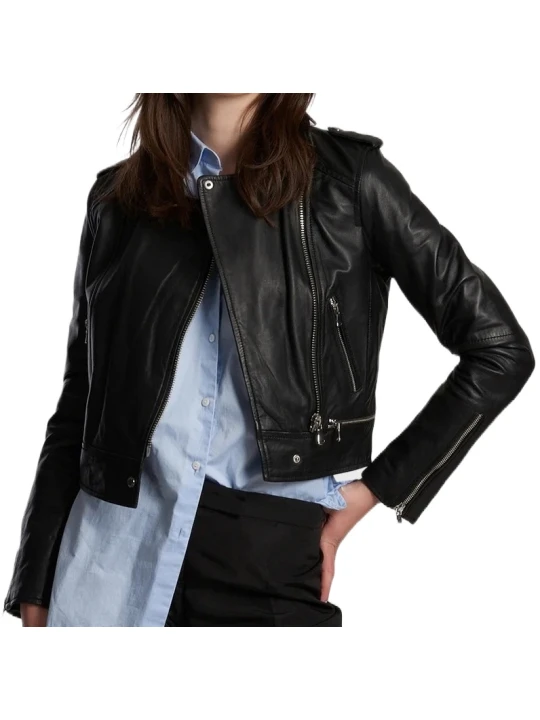 Slim Fit Black Leather Racer Jacket