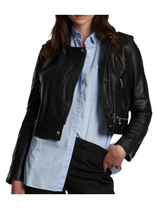 Slim Fit Black Leather Racer Jacket