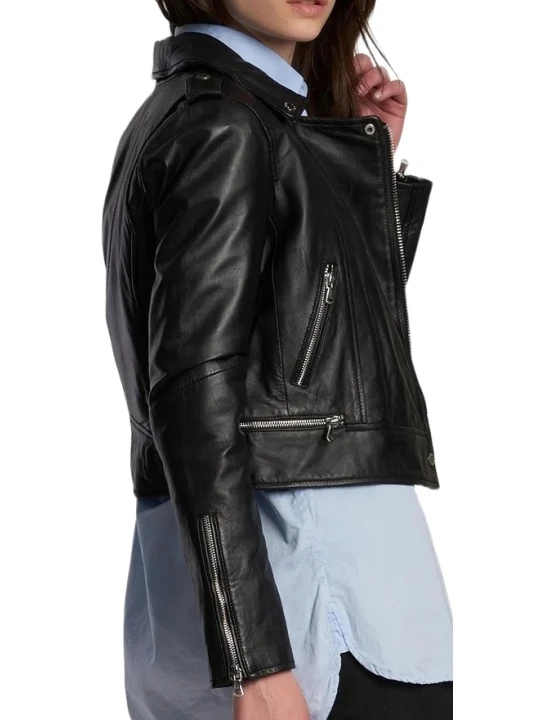 Slim Fit Black Leather Racer Jacket