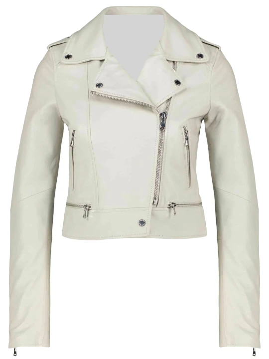 Slim Fit White Leather Racer Jacket