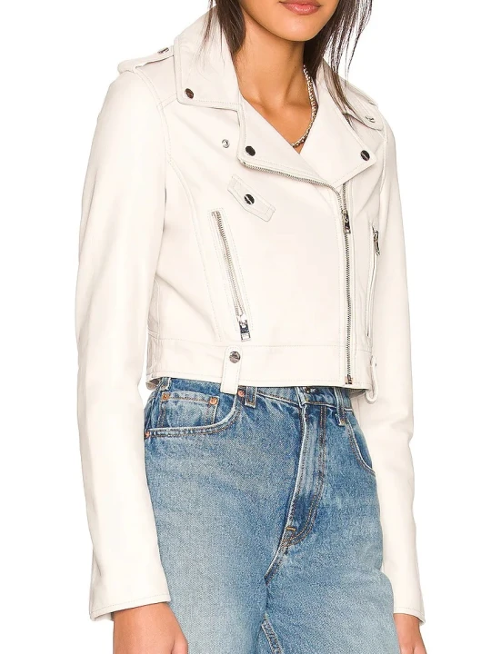 Stylish White Leather Biker Jacket