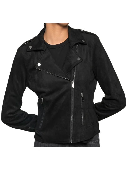 Suede Leather Biker Jacket Black