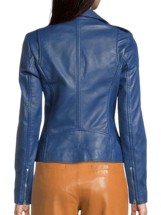 Trendy Blue Leather Motor Jackets