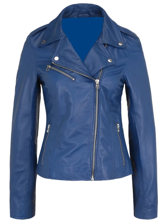 Trendy Blue Leather Motor Jackets