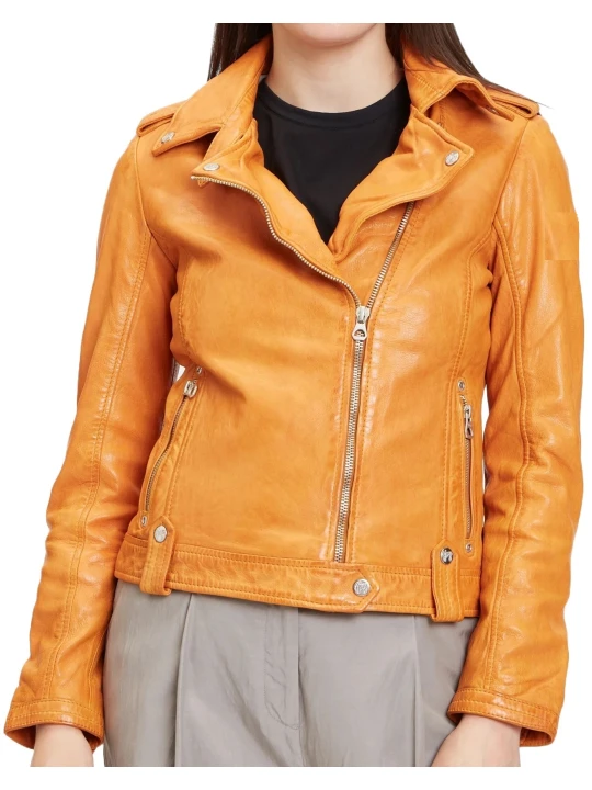 Orange Real Biker Leather Jacket