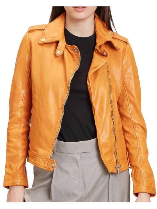 Orange Real Biker Leather Jacket