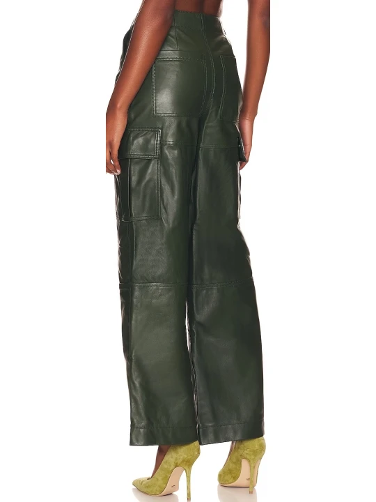 Six Pocket Green Designer Leather Pants