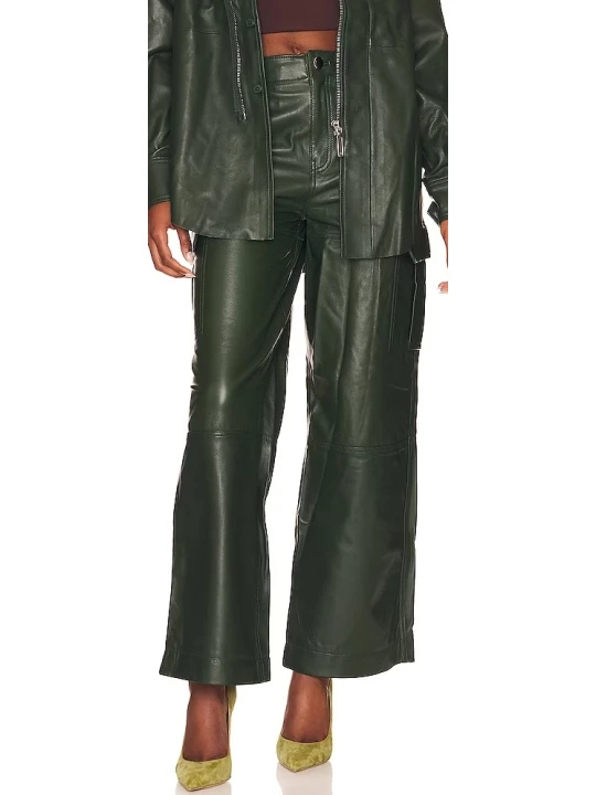 Six Pocket Green Designer Leather Pants