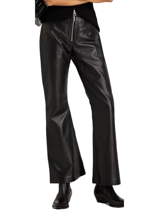 Black Flared Leather Trousers