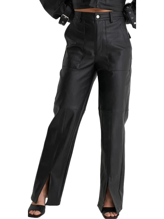 Black Front Cut Leather Pants Black Front Cut Leather Pants