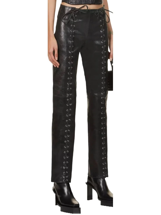 Black Lace Up Leather Pants