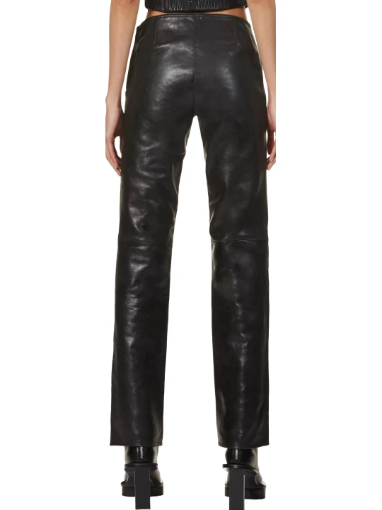 Black Lace Up Leather Pants