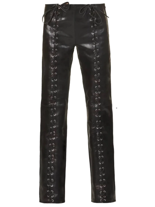 Black Lace Up Leather Pants