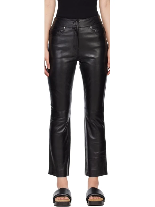 Black Leather Plain Pants 