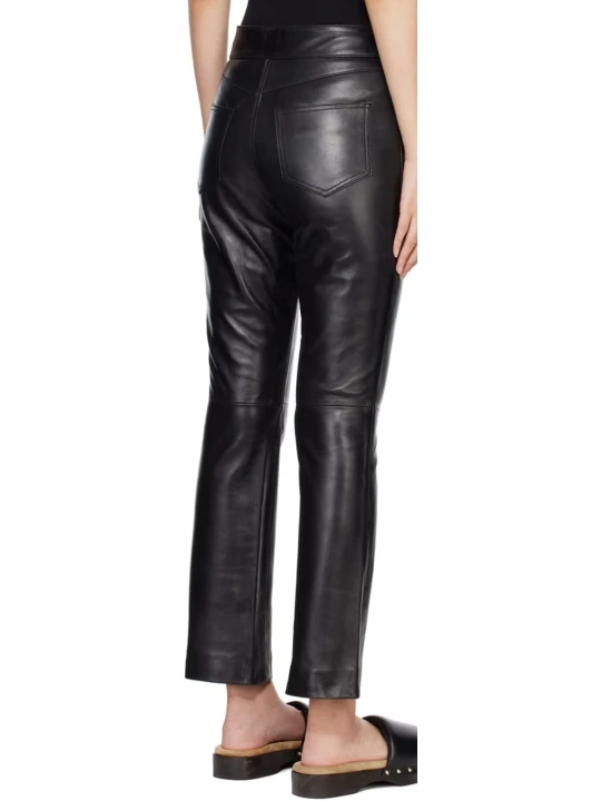 Black Leather Plain Pants 