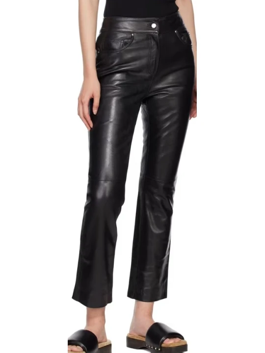 Black Leather Plain Pants 