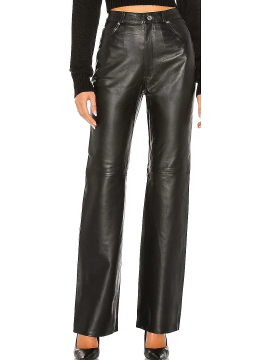 Black Leather Wide Leg Pants