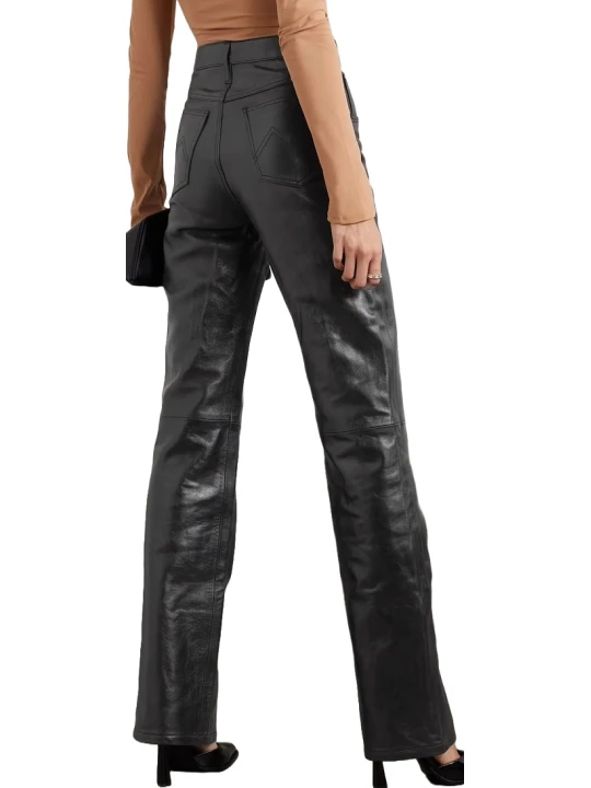 Black Leather Straight Leg Pants