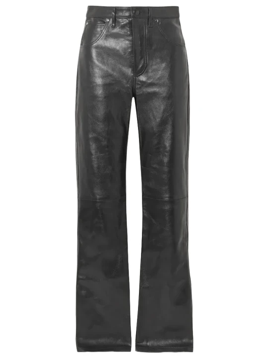 Black Leather Straight Leg Pants