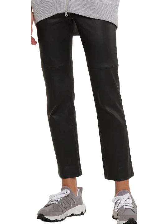 Black Mid Rise Bootcut Leather Pants 