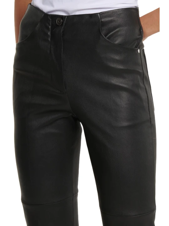 Black Mid Rise Bootcut Leather Pants Black Mid Rise Bootcut Leather Pants