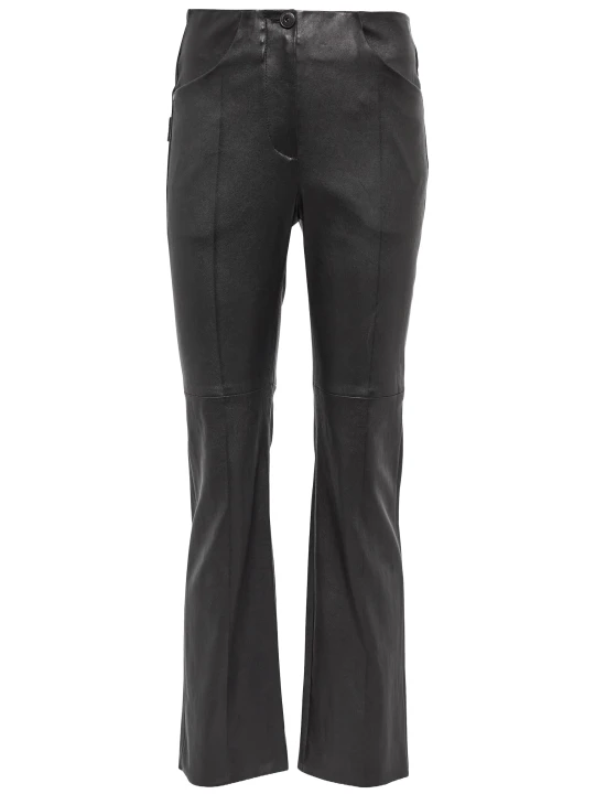 Black Mid Rise Bootcut Leather Pants Black Mid Rise Bootcut Leather Pants
