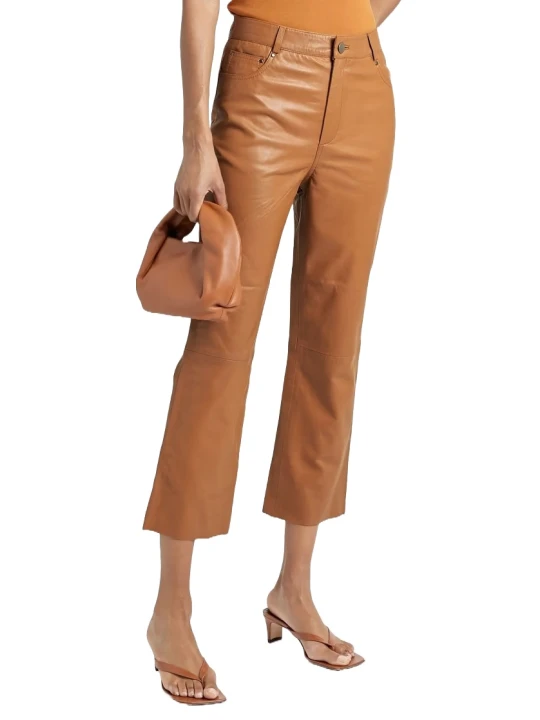 Cropped Camel Leather Pants