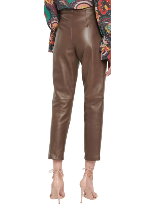 Brown High Waist Leather Pants