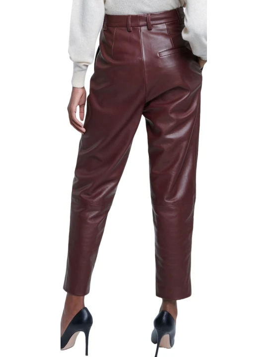 Burgundy Relaxed Leather Pants