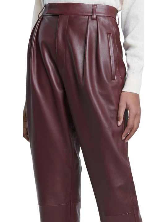 Burgundy Relaxed Leather Pants