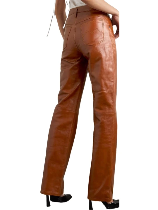 Camel Leather Straight Leg Pants Camel Leather Straight Leg Pants