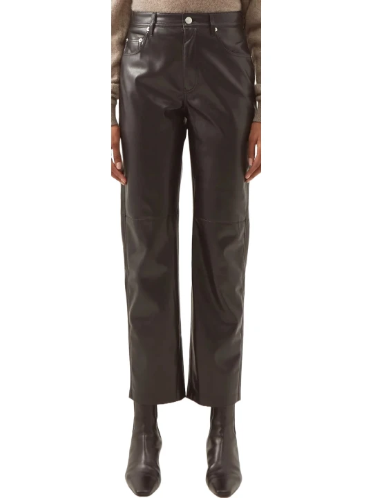 Dark Brown Leather Fitted Pant