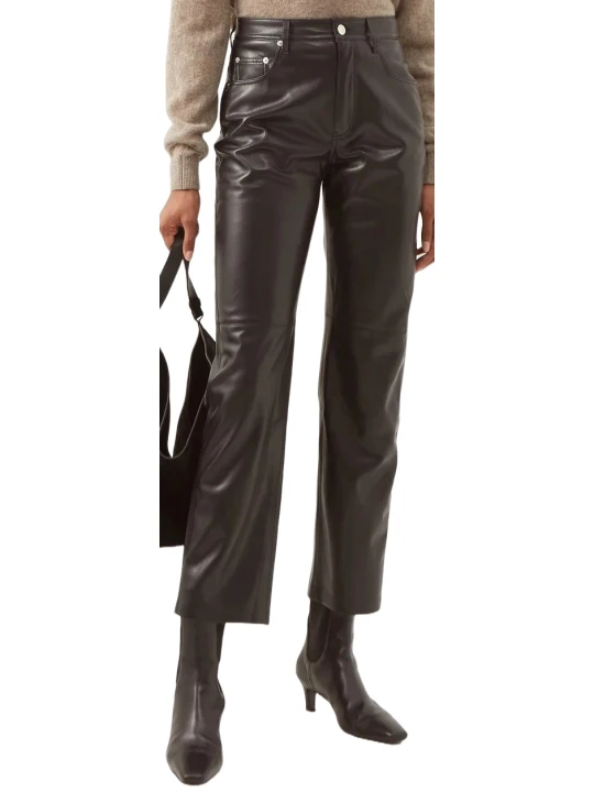 Dark Brown Leather Fitted Pant