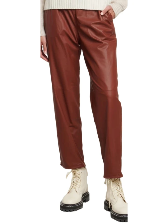 Elastic Brown Leather Pants