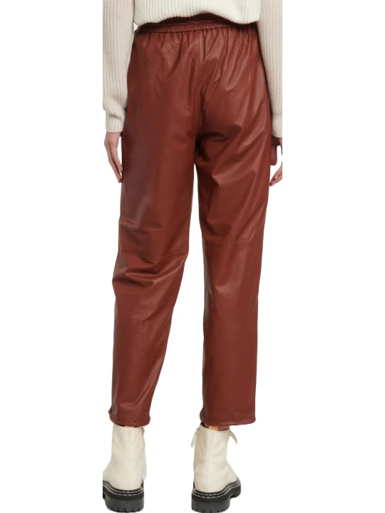 Elastic Brown Leather Pants