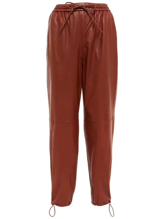 Elastic Brown Leather Pants