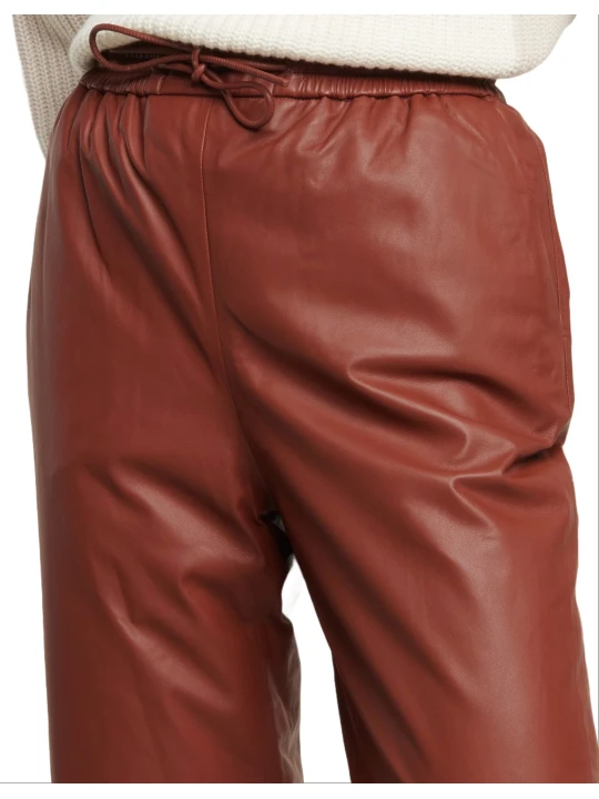 Elastic Brown Leather Pants